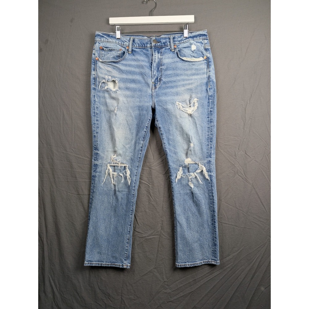 American Eagle Mens Flex Distressed Relaxed Straight‎ Leg Jeans Blue 36x30
